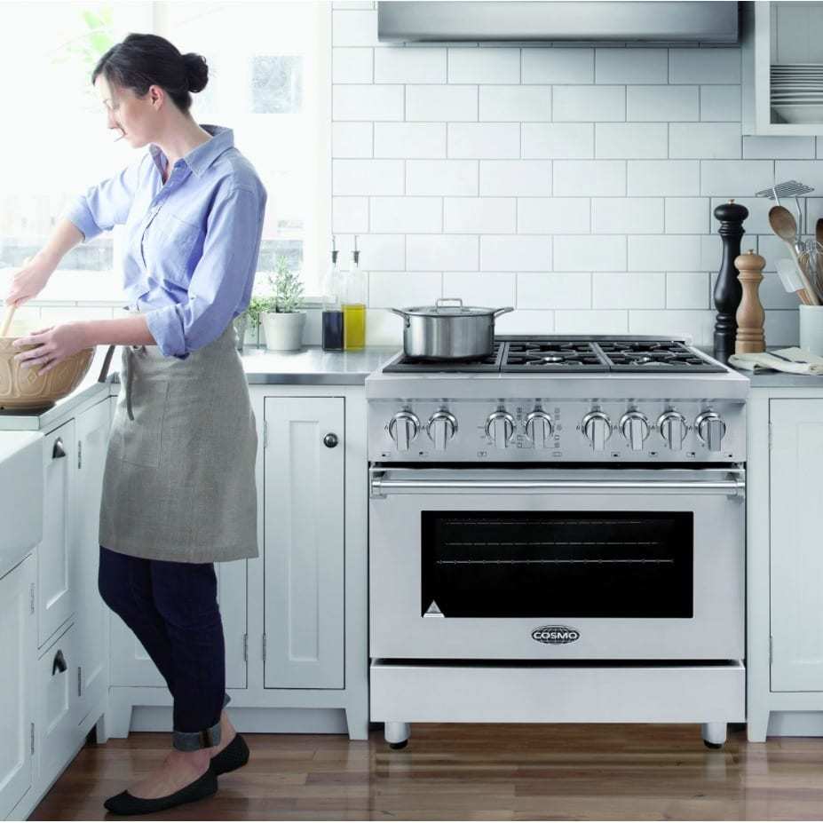 Cosmo Stainless Steel 36 Inch Dual Fuel Range 6 Italian Gas Burners 1