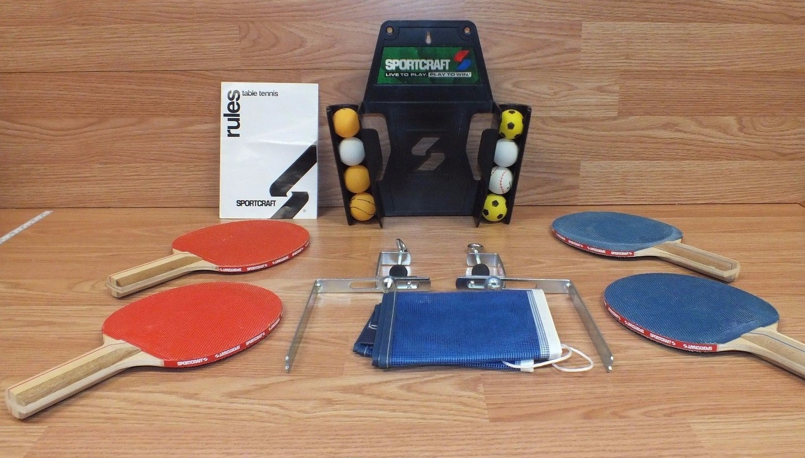 Sportcraft 4 Player Table Tennis Ping Pong Paddle 8 Balls Net Post ... Sportcraft 4 Player Table Tennis Ping Pong Paddle 8 Balls Net Post ...