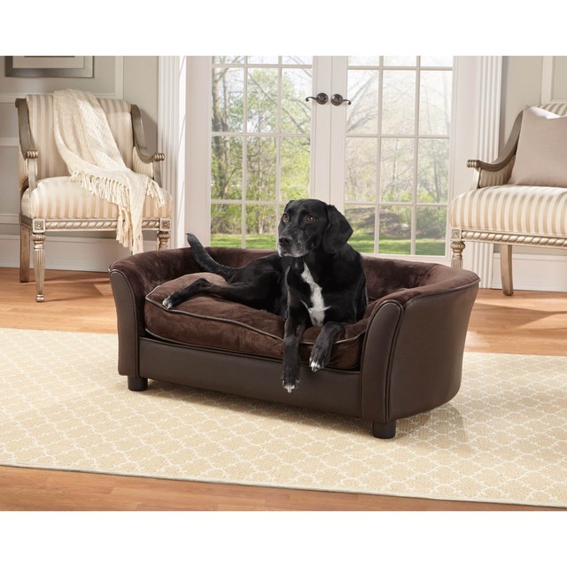 Large Dog Sofa Bed Faux Leather Couch Sleeper Plush Cushion Storage Large Dog Sofa Bed Couch Sleeper Plush Cushion Storage Pocket Brown Faux Leather