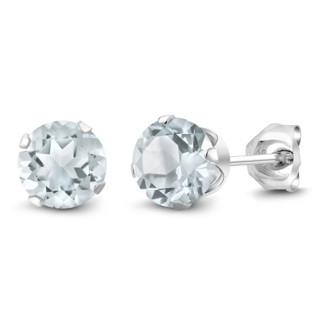 1 50 Ct Round Sky Aquamarine Gemstone Birthstone 925 Silver Stud 1 50 Ct Round Sky Aquamarine Gemstone Birthstone 925 Silver Stud Earrings 6mm