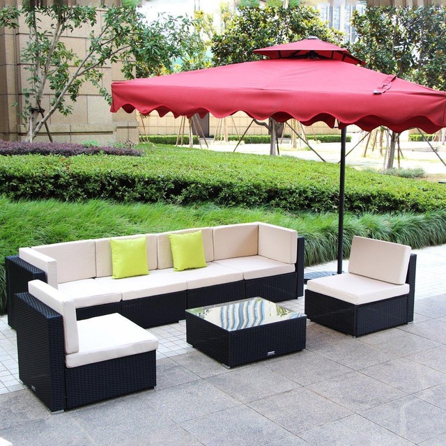 7pc Outdoor Patio Sectional Furniture Pe Wicker Rattan Black Sofa 7pc Outdoor Patio Sectional Furniture Pe Wicker Rattan Black Sofa Set Deck Couch