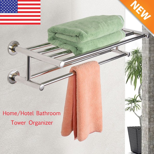 Wall Mounted Towel Rack Bathroom Hotel Holder Storage Shelf Wall Mounted Towel Rack Bathroom Hotel Rail Holder Storage Shelf Stainless Steel