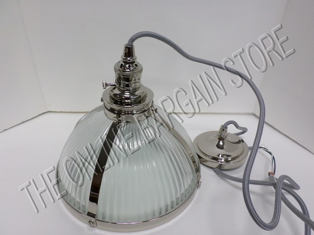 Pottery Barn Pendant Light Kit Plus Ribbed Glass Large Shade Nickel Pottery Barn Pendant Light Kit Plus Ribbed Glass Large Shade Nickel Finish Nib