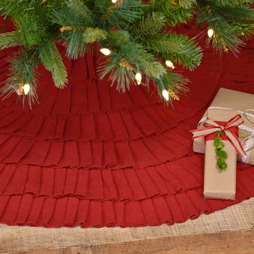 Vhc Brands Festive Natural Burlap Ruffled Tree Skirt 49 Red Ebay Picture 1 Of 2