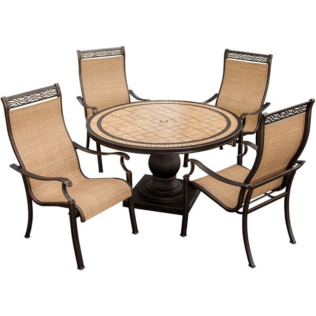 Hanover Monaco 5 Piece Outdoor Patio Set Dining Table 4 Chairs Monaco 5pc Dining Set 4 High Chairs 51 Inch Round Table W