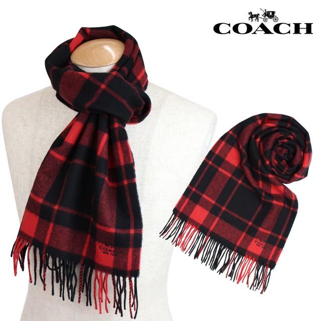 Men S Coach F85858 Cashmere Blend Red Black Plaid Check Scarf Wool Nwt Men S Coach Red Black Plaid Check Wool Cashmere Blend 72 X 12