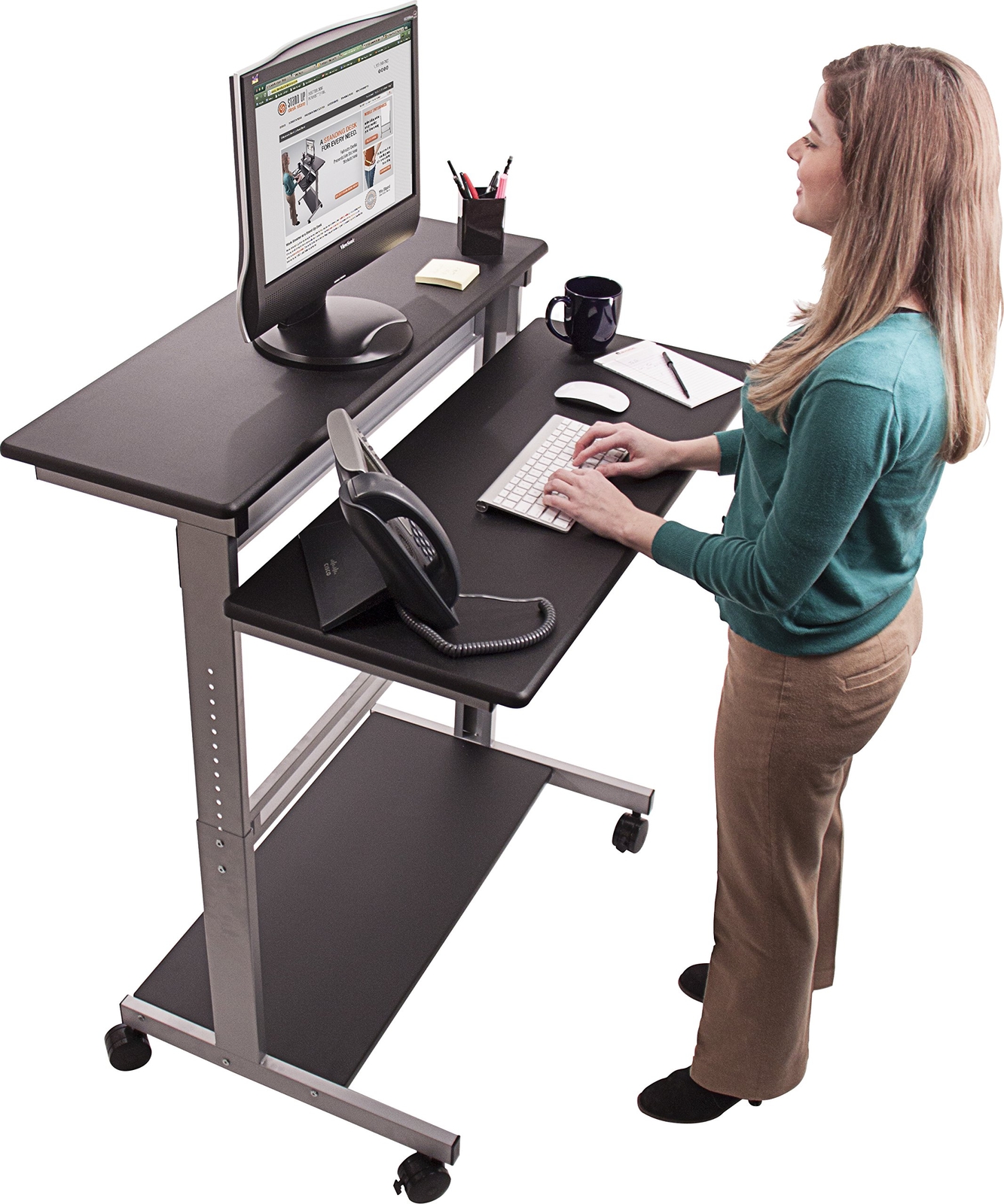 40 Black Shelves Mobile Ergonomic Stand Up Desk Computer Picture 1 Of 5