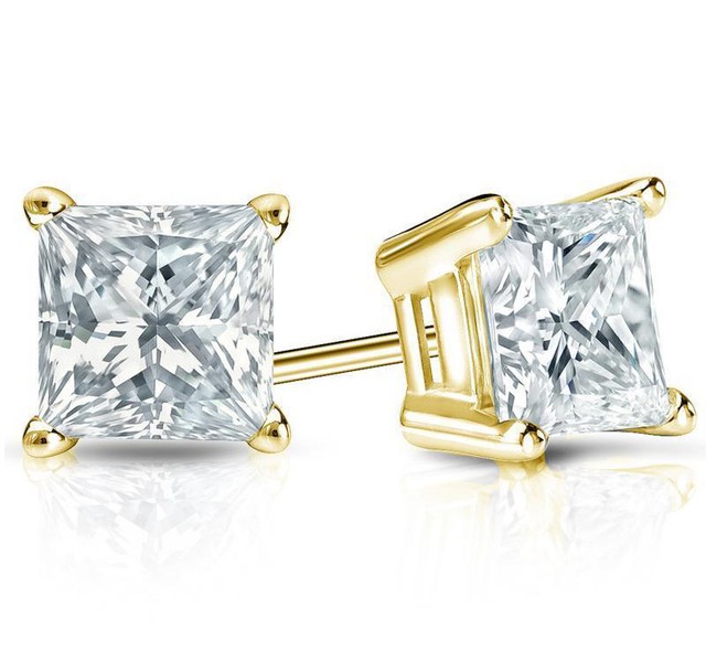 1 2 Ct Princess Cut Yellow Diamond Stud Earrings 14k Gold Ebay 1 2 Ct Diamond Stud Earrings Princess Cut Solitaire 14k Yellow Gold