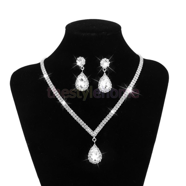 Prom Wedding Bridal Jewelry Crystal Rhinestone Teardrop Necklace Prom Wedding Bridal Jewelry Crystal Rhinestone Teardrop Necklace Earring Set