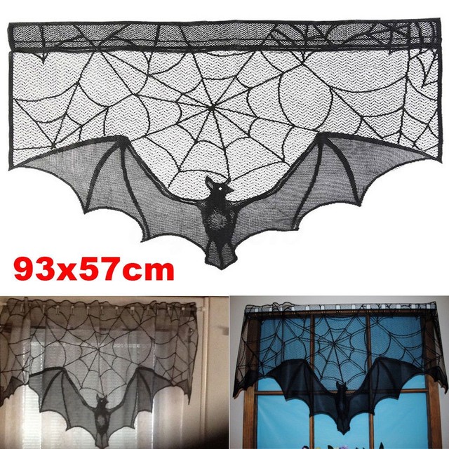 Bat Window Curtains Easy Home Decorating Ideas Black Lace Bat Props Party Scary Indoor Decorations Window