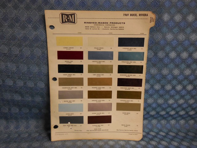 1969 Buick Original R M Paint Color Chip Chart 1969 Buick Original R M Paint Color Chip Chart
