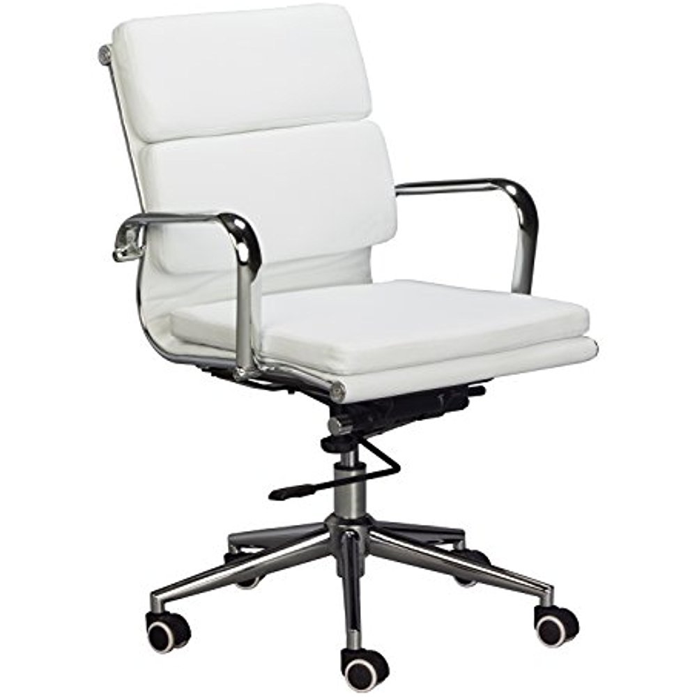 Eames Replica Um Back Office Chair White Vegan Leather Thick Picture 1 Of 4