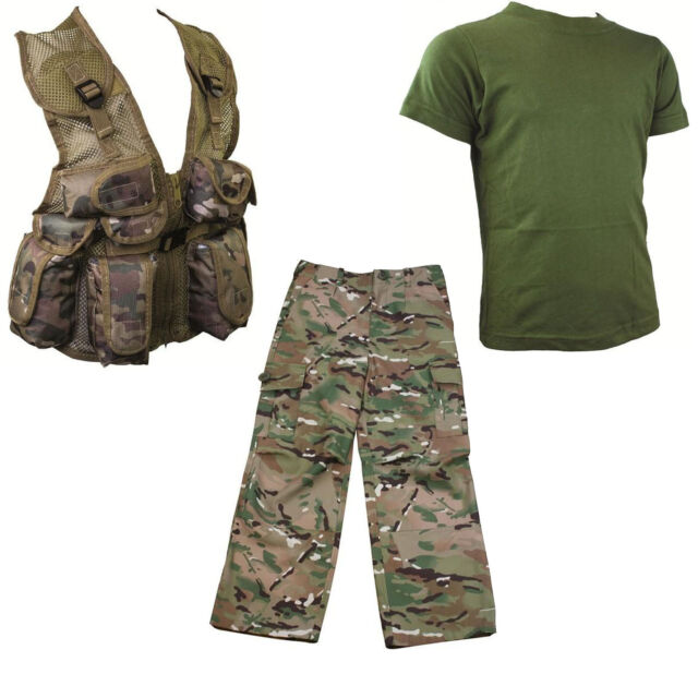 Kids Pack 6 Hmtc Mtp Multicam Pants Action Army Plce Vest Olive T