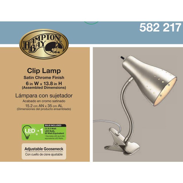Hampton Bay Desk Lamps 13 7 8 In Satin Chrome Cfl Clamp Lamp 13 7 8 In Satin Chrome Cfl Clamp Lamp
