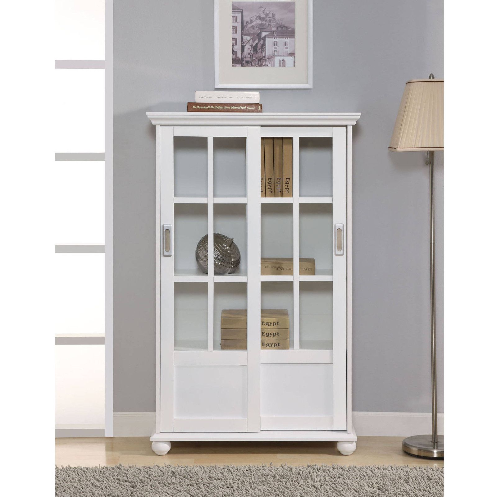 Bookcase With Glass Doors 4 Shelf Sliding Door Bookshelf Furniture Picture 1 Of 7