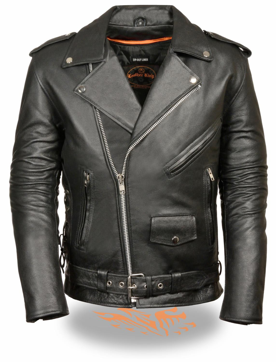 Leather King Men S Classic Side Lace Police Style Motorcycle Jacket Picture 1 Of 3