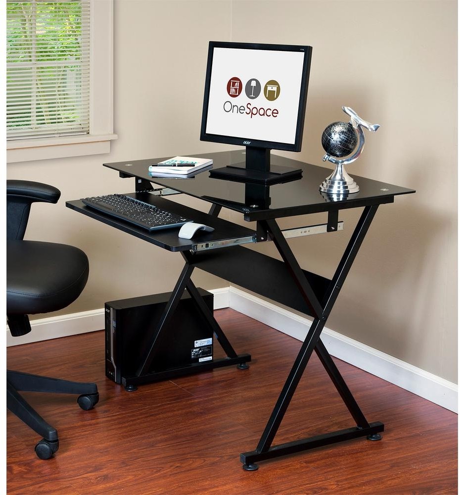 Onespace 50jn1205 Home Office Desks Ultramodern Glass Computer Desk Onespace 50jn1205 Home Office Desks Ultramodern Glass Computer Desk With Pullout