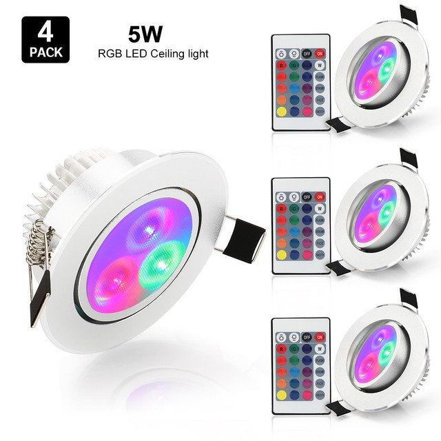 4pcs Rgb 3w Led 16 Color Change Recessed Ceiling Light Bulb Lamp Ir 4pcs Rgb 5w Led Recessed Ceiling Down Light Spot Lamp 16 Color Change Ir Remote