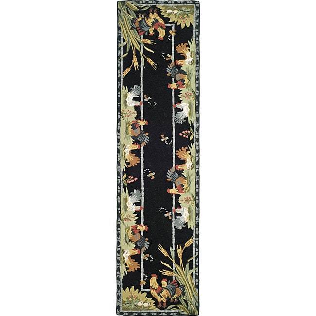 Safavieh Chelsea Hk56b Roosters Area Rug Black 2 6 X 10 Ft Runner Picture 1 Of