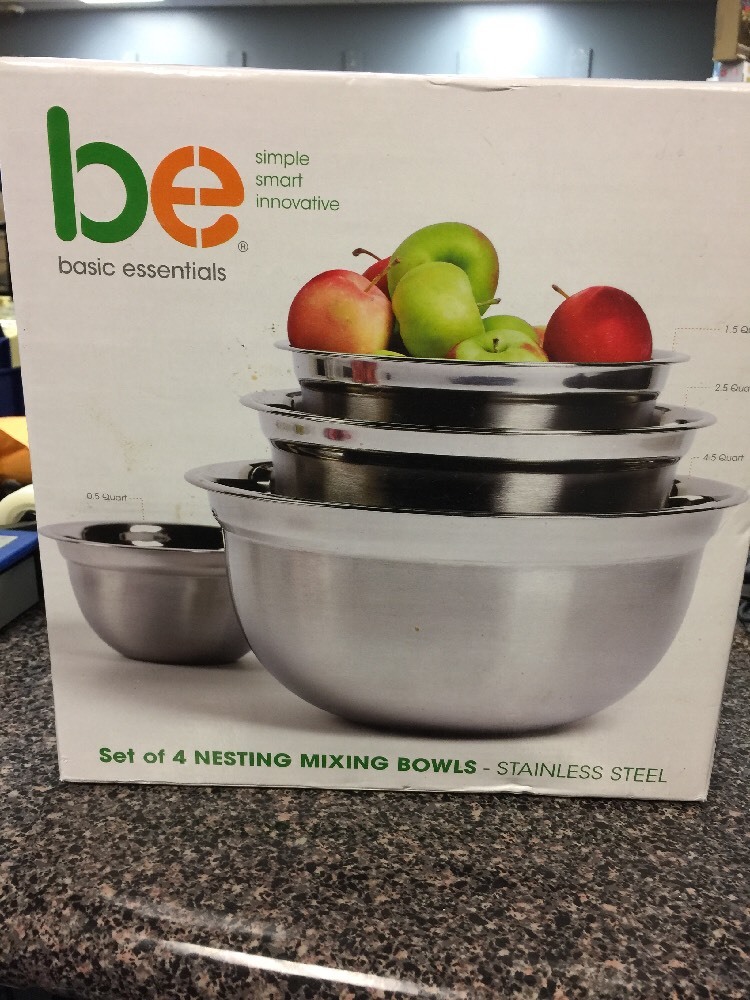 Basic Essentials 4 Piece Stainless Steel Mixing Bowl Set | eBay Basic Essentials 4 Piece Stainless Steel Mixing Bowl Set | eBay