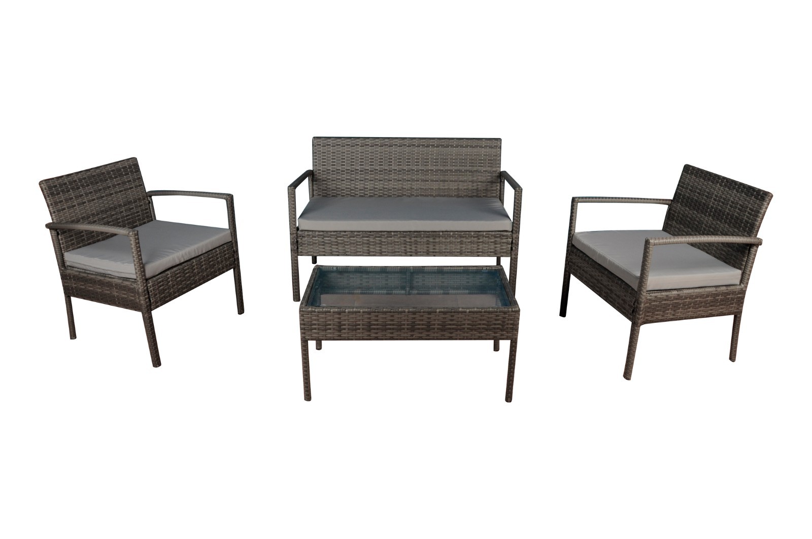 4pc Modern Grey Outdoor Rattan Patio Furniture Conversation Set Picture 1 Of 3