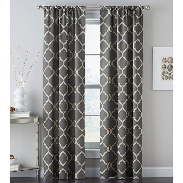 Powersave Cashbah Trellis Curtain Panel Gray 95l X 40w In Powersave Casbah Trellis Rod Pocket Tailored Curtain Panel 40 X84