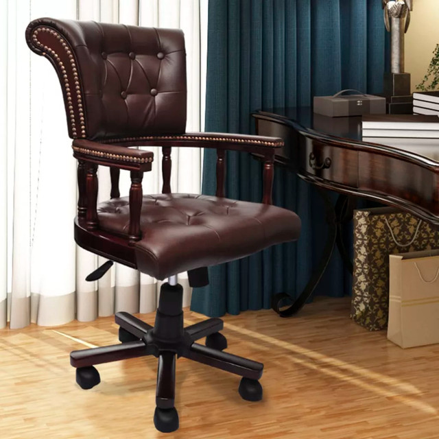 Brown Real Leather Office Chair Chesterfield Captains Swivel Brown Real Leather Office Chair Chesterfield Captains Swivel Executive Armchair Ebay