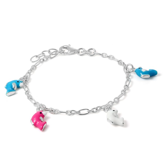 Childrens 925 Sterling Silver Dolphin Charm Bracelet Enamel Kids Childrens 925 Sterling Silver Dolphin Charm Bracelet Enamel Kids Child Bracelets