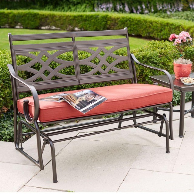 Hampton Bay Middletown Patio Glider With Chili Cushions Outdoor Hampton Bay Middletown Patio Glider With Chili Cushions
