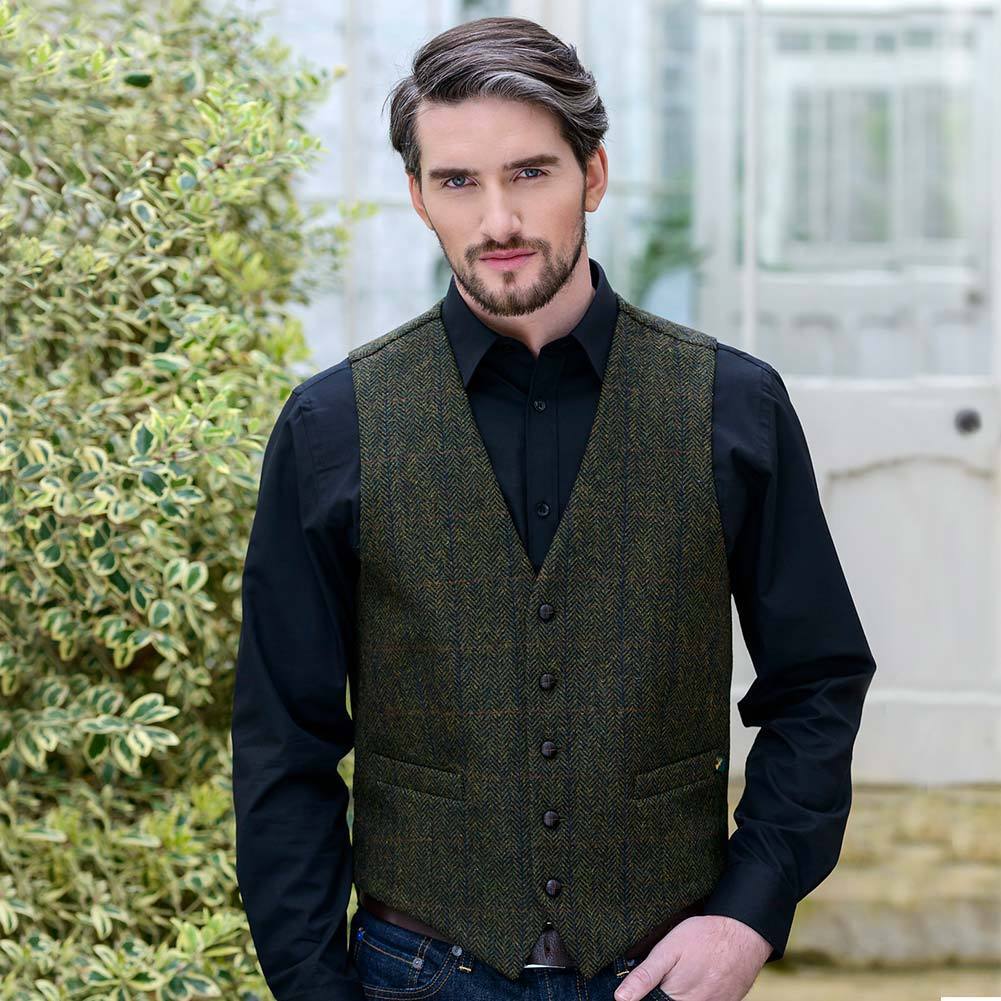 Tweed Vest - Green Herringbone 100 Irish Wool Made in Ireland ...