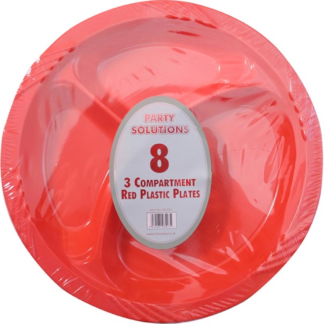 6 X Red Plastic Plates 3 Compartment 10\ 6 X Red Plastic Plates 3 Compartment 10\