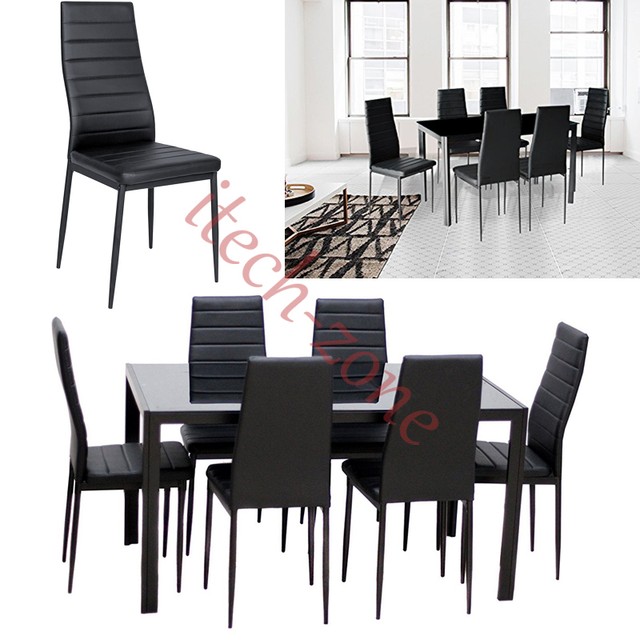 Black High Gloss Glass Dining Table Set And 6 Leather Chairs Seater Black High Gloss Glass Dining Table Set And 6 Leather Chairs Seater Furniture Uk