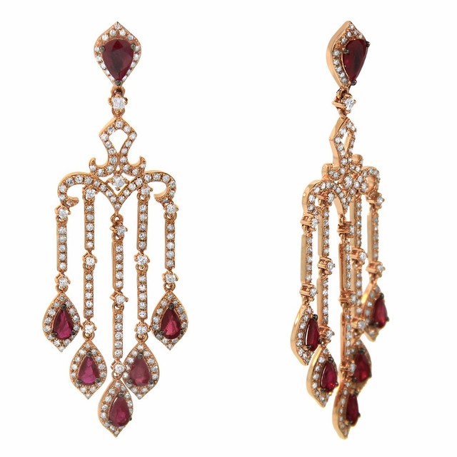 3 06ct Ruby 14k Rose Gold And Diamond Chandelier Earrings 3 06ct Ruby 14k Rose Gold And Diamond Chandelier Earrings