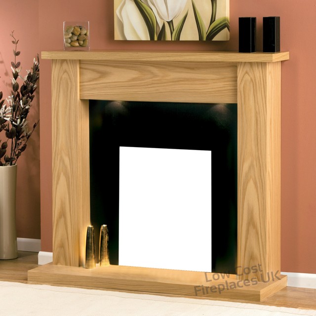 Electric Oak Surround Black Flat Wall Fire Fireplace Suite Electric Oak Surround Black Flat Wall Fire Fireplace Suite Spotlights Lights 48
