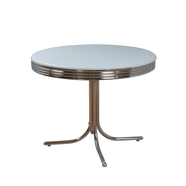 Round 38 Inch Retro Dining Table In White And Chrome Round 38 Inch Retro Dining Table In White And Chrome