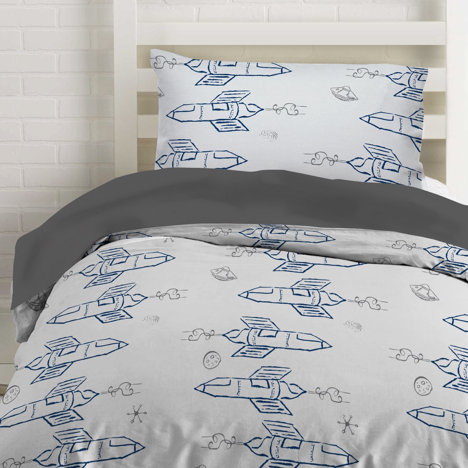Twin Rocket Ship Duvet Cover Set With 1 Pillowcase For Kids Bedding Picture 1 Of 5