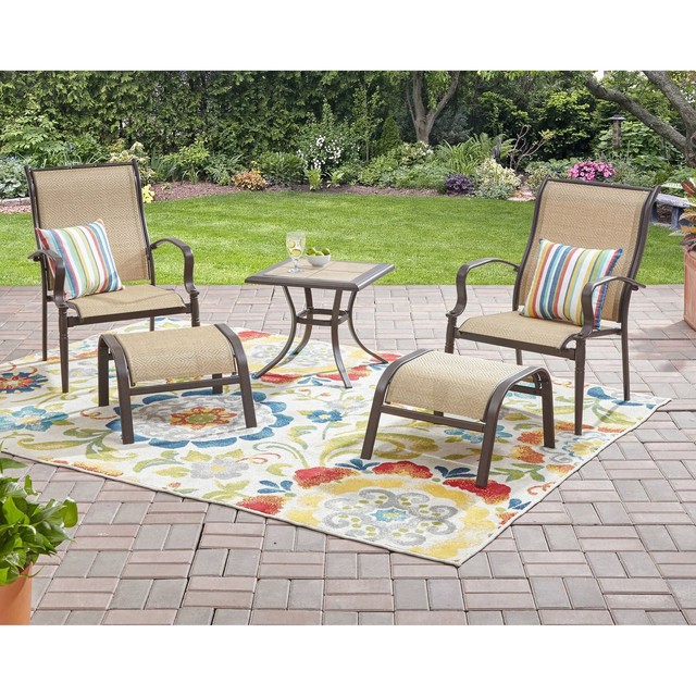Patio 5 Piece Leisure Seating Set Backyard Outdoor Porch Wesley 5 Piece Outdoor Patio Furniture Set Garden Yard Porch Chairs Ottomans Table Tan