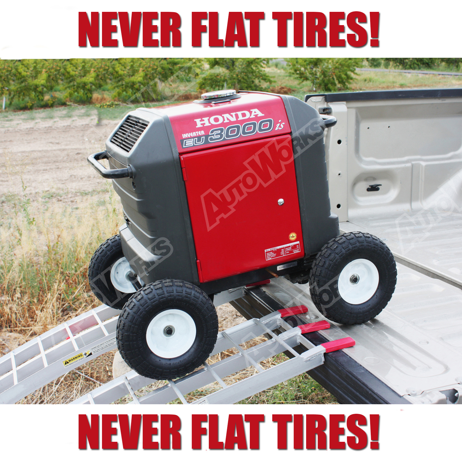 Wheel Kit for Honda Generator EU3000is - SOLID NEVER FLAT TIRES - All Terrain!