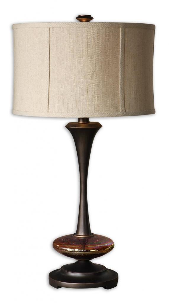 Designer Art Deco Iridescent Led Glass Bronze Metal Table Lamp Picture 1 Of