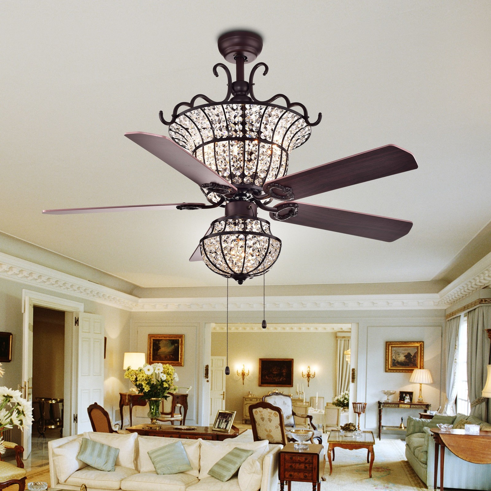 Chandelier Ceiling Fan Crystal Remote 3 Speed Light Elegant Blades Picture 1 Of 3