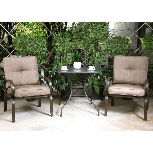 Outdoor 3 Pc Bistro Patio Furniture Set Wrought Iron 28 Steel Patio Outdoor Bistro Furniture Set Wrought Iron W 28 Steel Frame Square Table