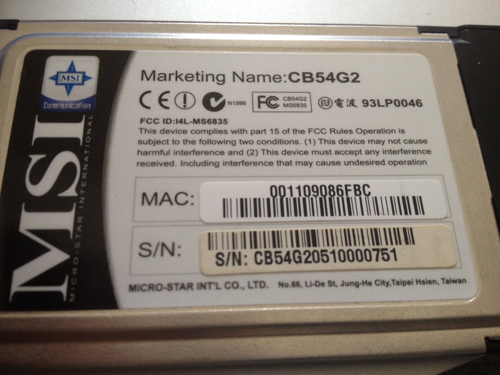 Msi Cardbus Cb54g2 Driver For Mac