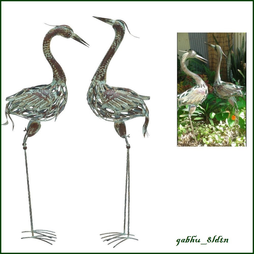 Garden Crane Pair Statues Heron Bird Sculpture Outdoor Metal Yard Brand New T