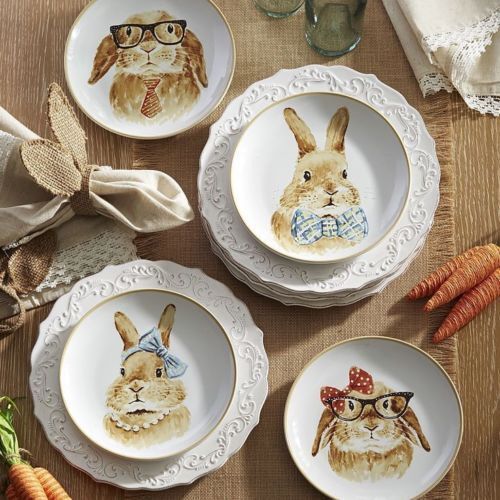 Pier 1 Imports Easter Bunny Faces 8" Salad Plates Set of 4 eBay