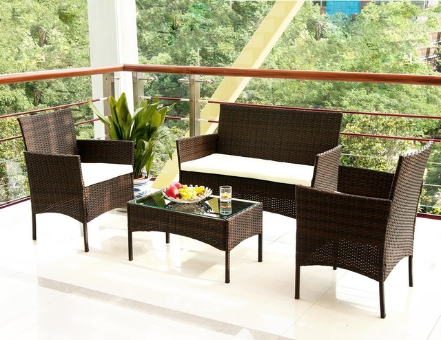 Merax 4 Pc Outdoor Garden Rattan Patio Furniture Set Cushioned Seat Merax 4 Piece Sofa Set With Cushions