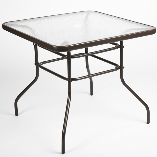 Patio Square Table Outdoor Dining Glass Top Hole For Umbrella Stand Patio Square Table Outdoor Dining Glass Top Hole For Umbrella Stand Practical