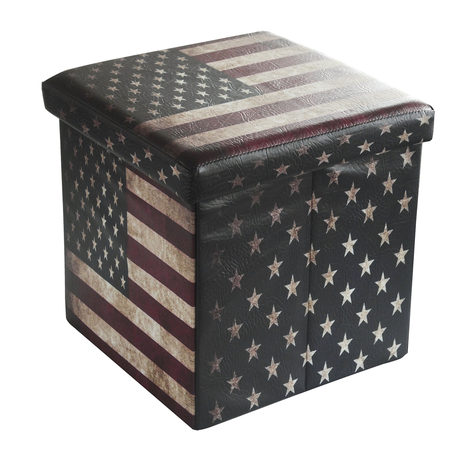 Bailey Faux Leather Folding Storage Ottoman With U S Flag Footrest Picture 1 Of 7