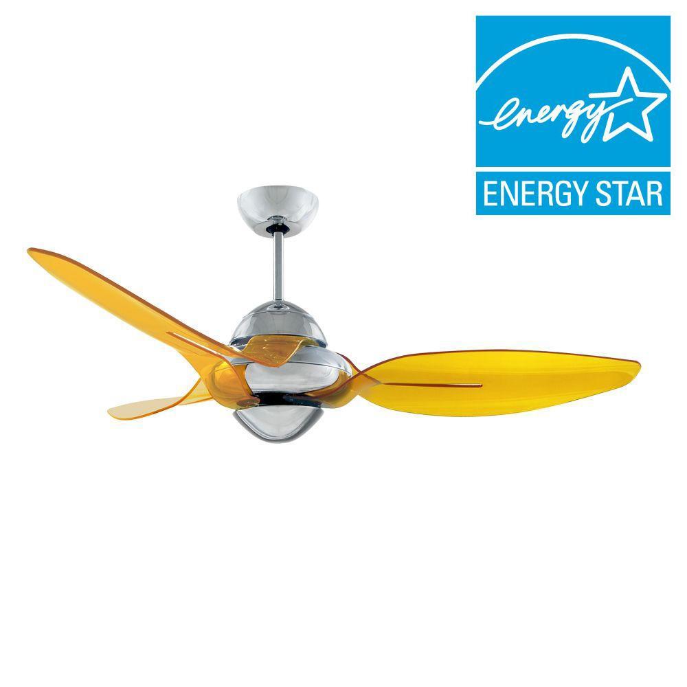 Vento Clover 54 In Chrome Ceiling Fan With 3 Translucent Yellow Picture 1 Of 6