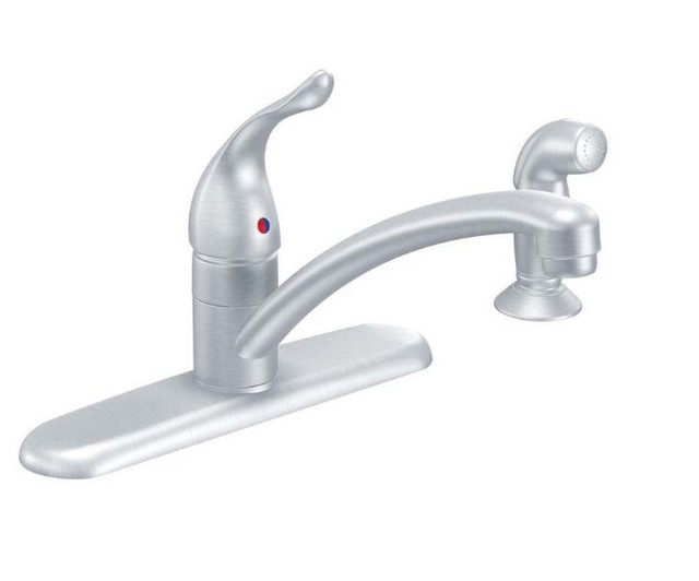 Moen Cau Single Handle Kitchen Faucet W Side Spray In Brushed Cau Brushed Chrome 1 Handle Lowarc Kitchen Faucet With Side Spray Sink Mount