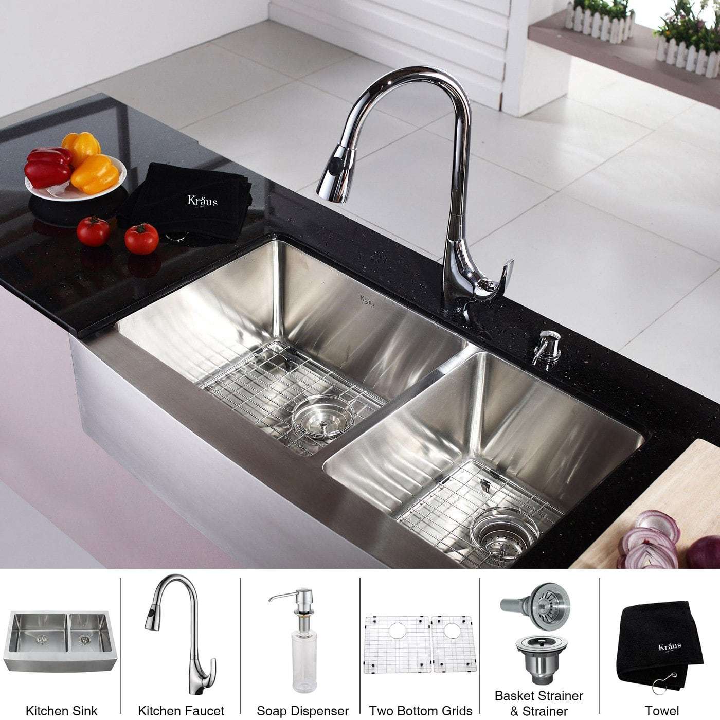 Kraus 36 X 21 10 70 30 Double Bowl Farmhouse Kitchen Sink With Picture 1 Of